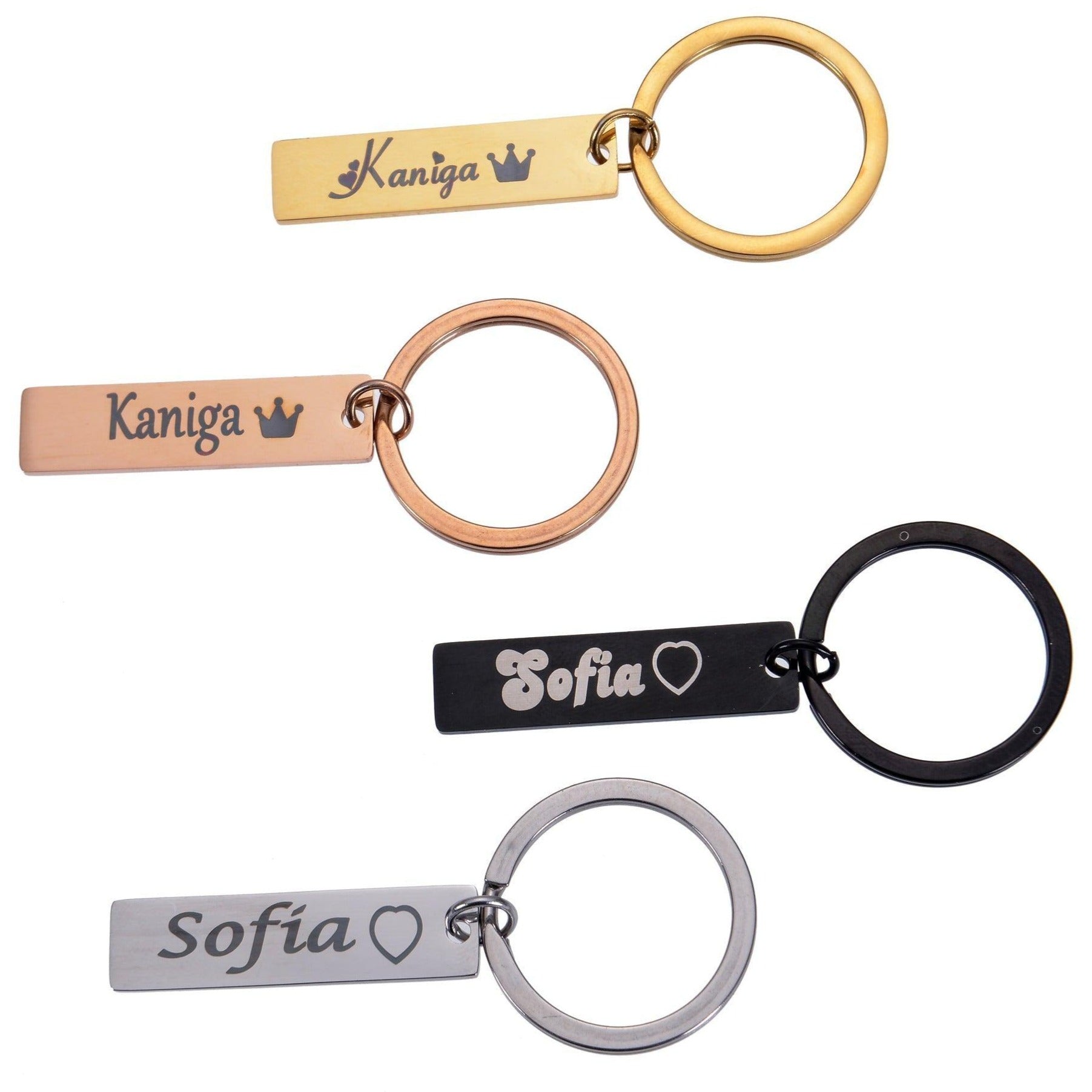 Four color options of custom bar keychain side by side
