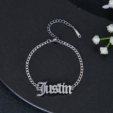 Silver Old English name bracelet with chain