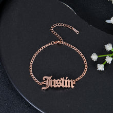 Rose gold personalized gothic name bracelet