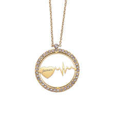 Gold personalized heartbeat name pendant necklace