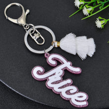 Custom name acrylic keychain with pink glitter lettering
