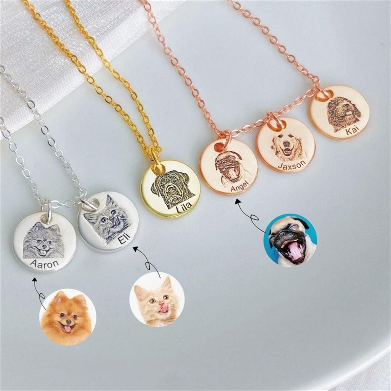 Custom Pet Portrait Engraved Necklace for Pet Owners Gifts – IMEETY
