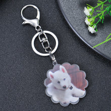 Custom flower photo keychain featuring a couple's favorite picture as a personalized keepsake.