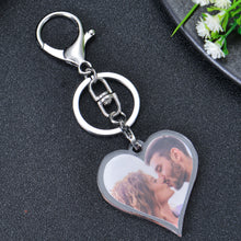 Personalized heart photo keychain featuring a custom picture in a acrylic design.