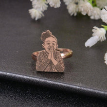 Rose gold personalized photo engraved ring with portrait