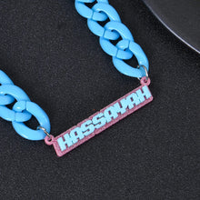Blue acrylic chunky chain necklace with custom name