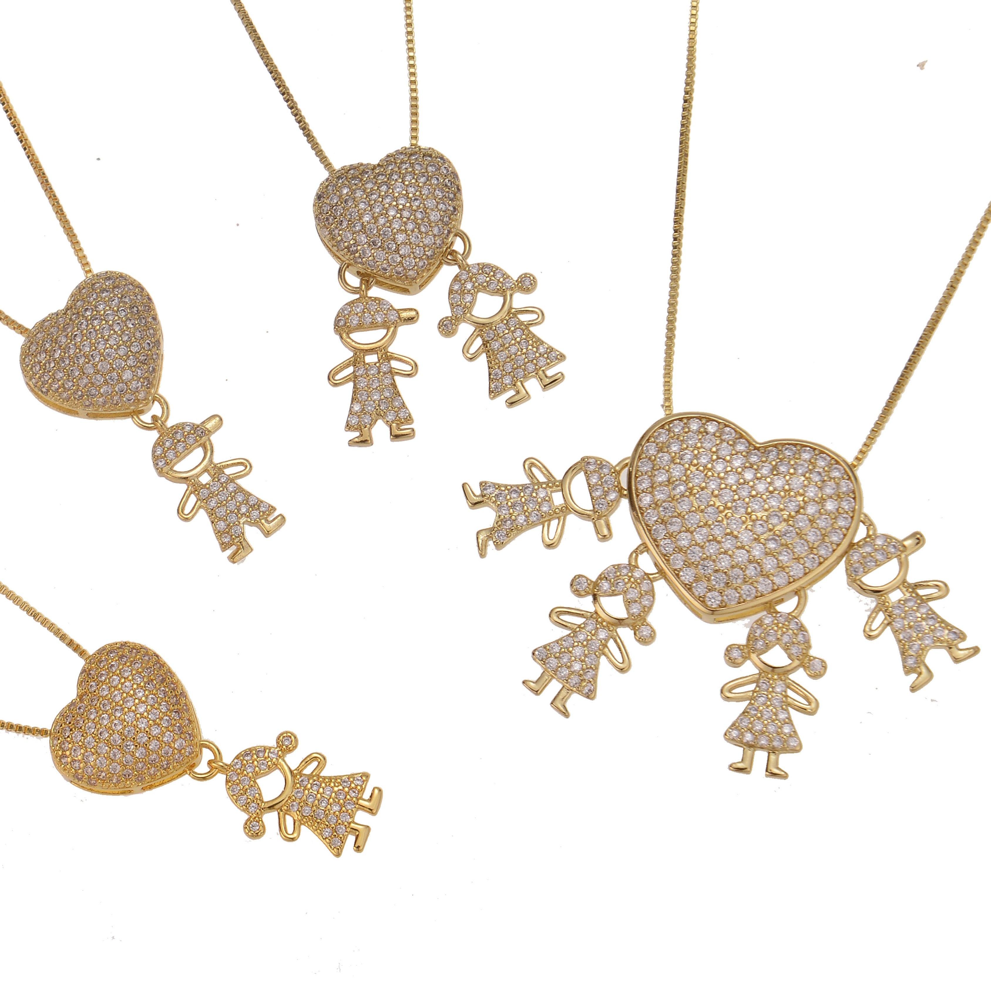 Close-up of engraved girl charm on family pendant necklace