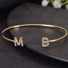 Gold custom initial bangle bracelet with CZ letter charm