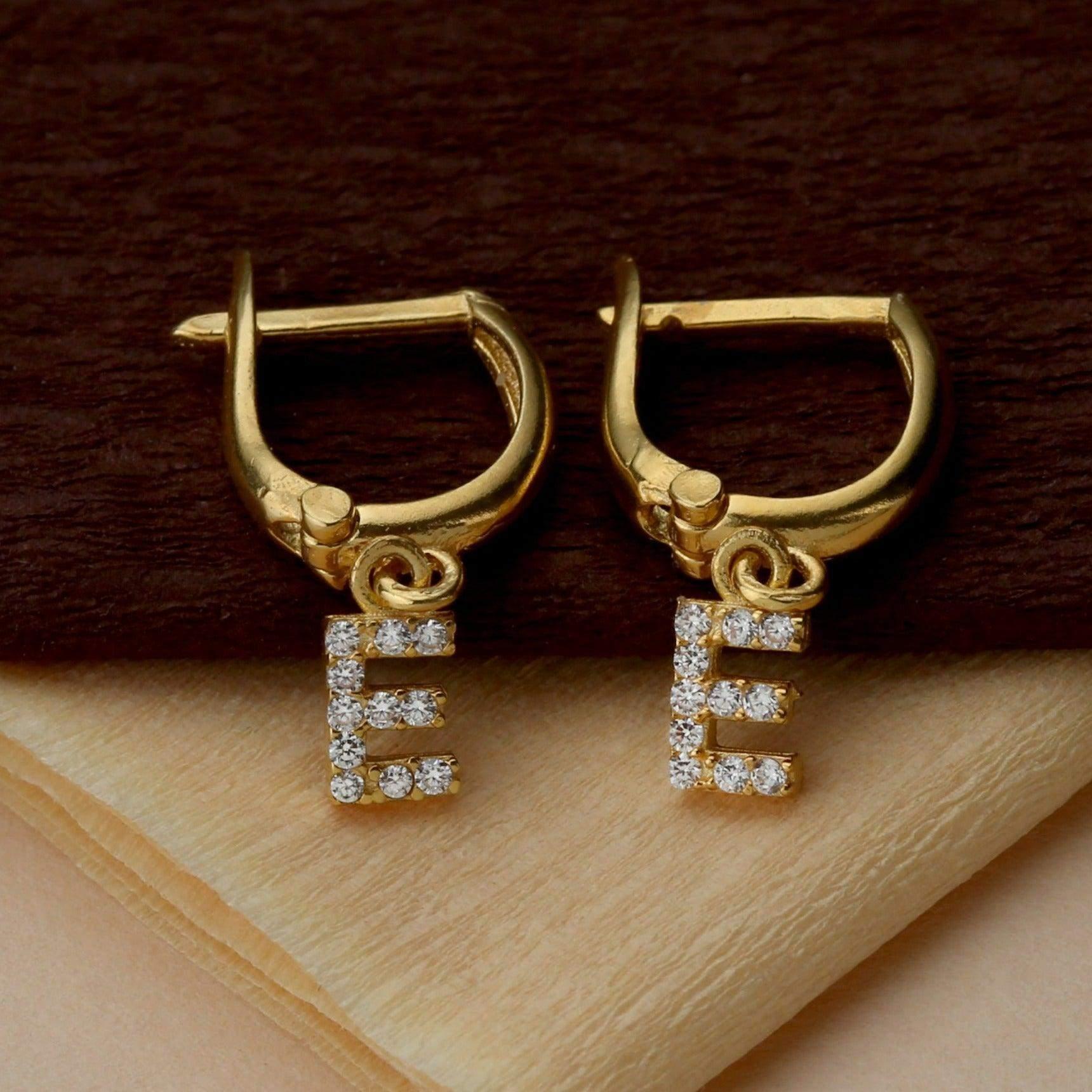 Gold initial hoop earrings with CZ letter charm