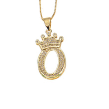 Close-up of CZ crown initial pendant detail