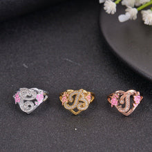 custom initial floral heart ring