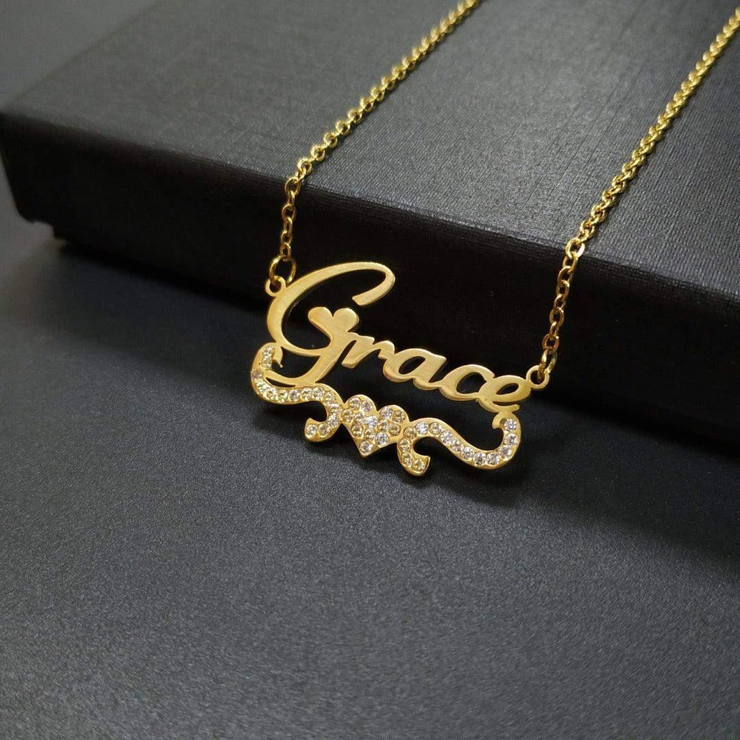 Diamond studded store name necklace