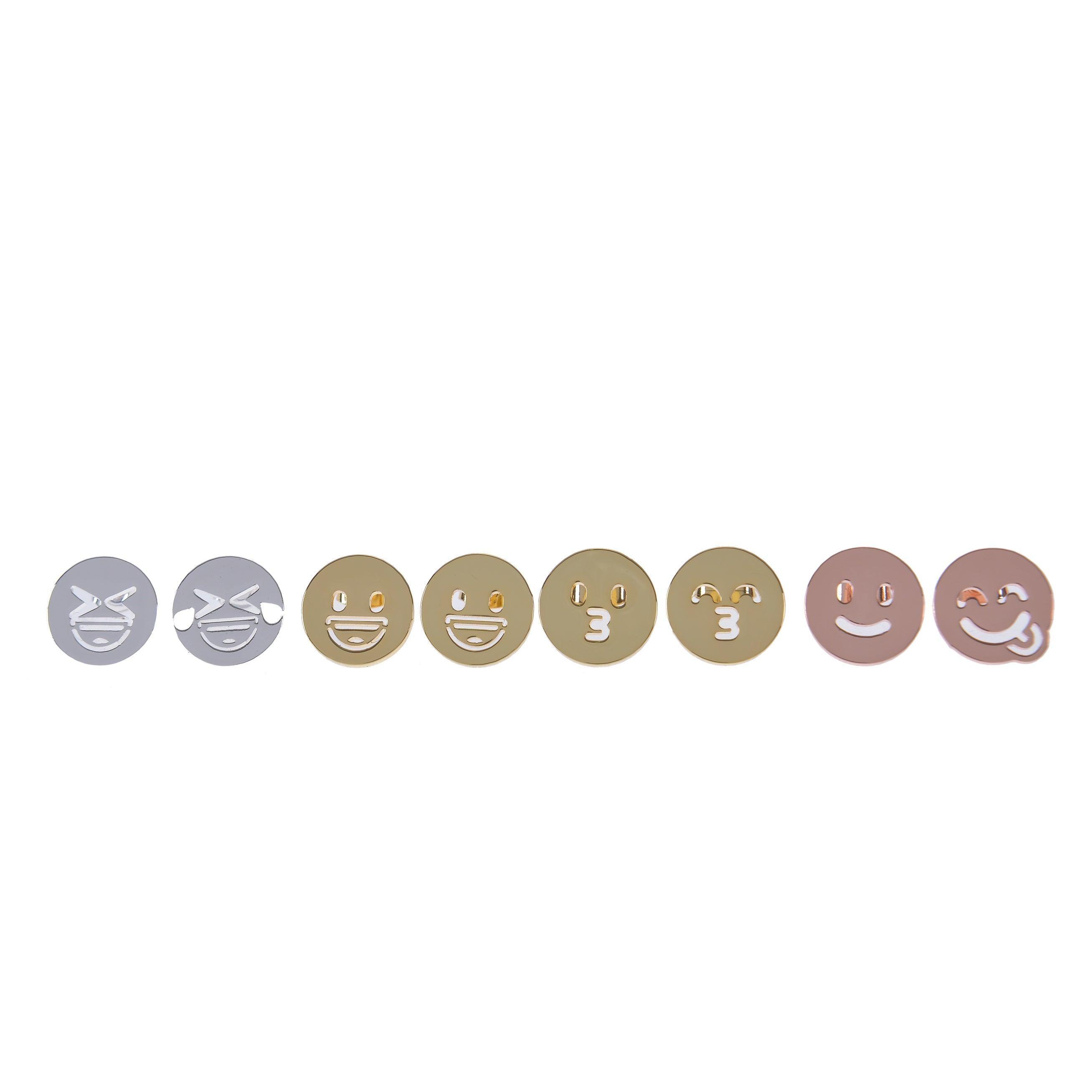 Emoji stud earrings displaying kiss-face design