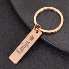 Rose gold personalized engraved bar keychain with custom name