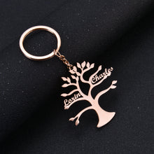 Rose gold personalized family tree keychain with engraved names