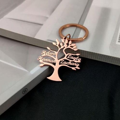 Silver Tree of Life Keyring With Personalised Names Sterling 