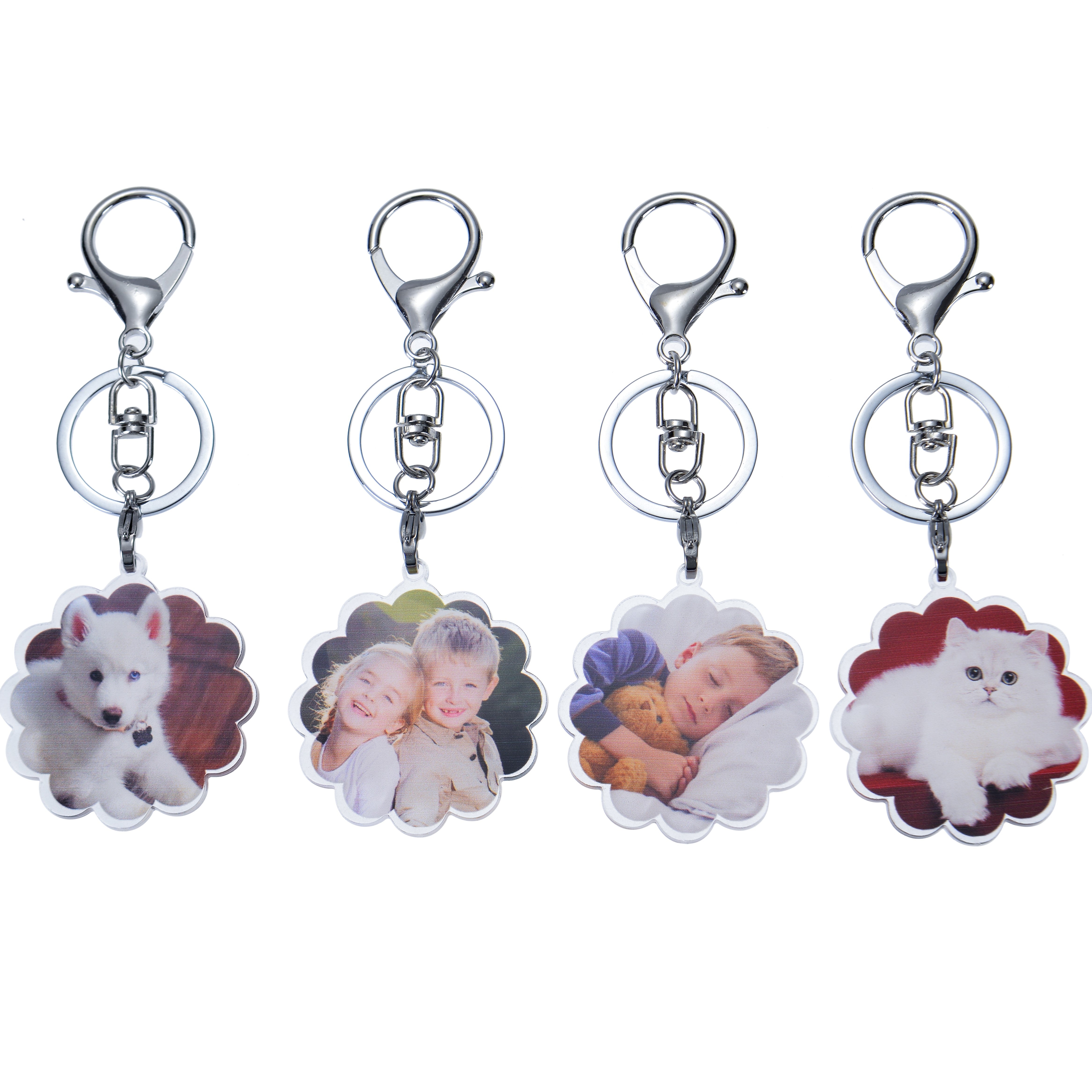 Acrylic flower photo keychain displayed as a personalized birthday or anniversary gift.