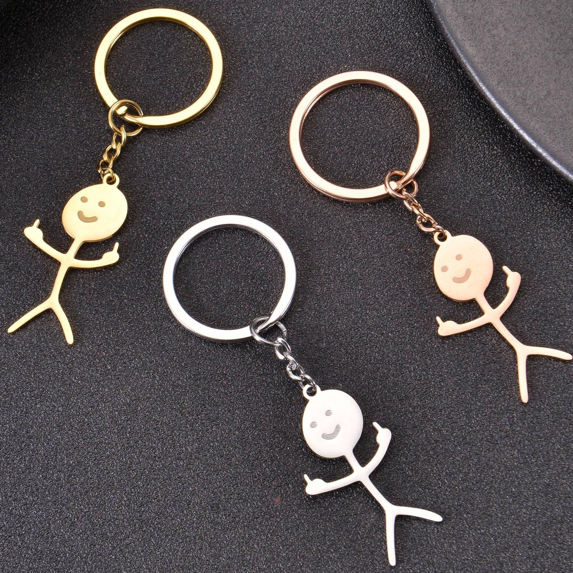  VTER Funny Middle Finger Stick-man Cat Dog Frog Ghost keychain  for funny keychain gifts (Cat, gold) : Clothing, Shoes & Jewelry