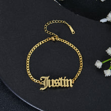 Gold custom Old English name bracelet