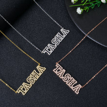 Three color options of personalized crystal name necklaces