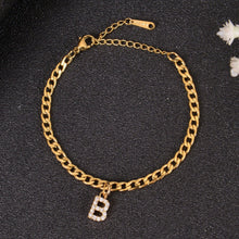 Gold custom initial charm bracelet with CZ letter charm