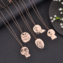Multiple meme face necklace styles displayed together for selection