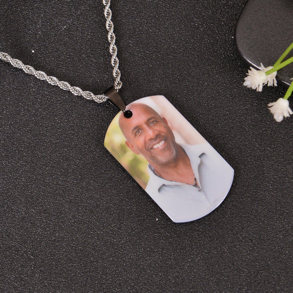 Vnox Personalized Dog Tags Necklace for Men,Custom Photo Text Army Dog Tag Pendant Necklace for Father Husband Son Customized Picture Necklace for