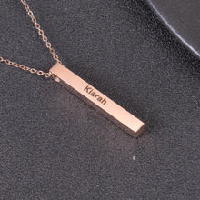 Rose Gold personalized four sided bar necklace with custom name and message engraving.