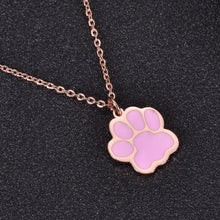 Rose gold paw print necklace with pink enamel charm