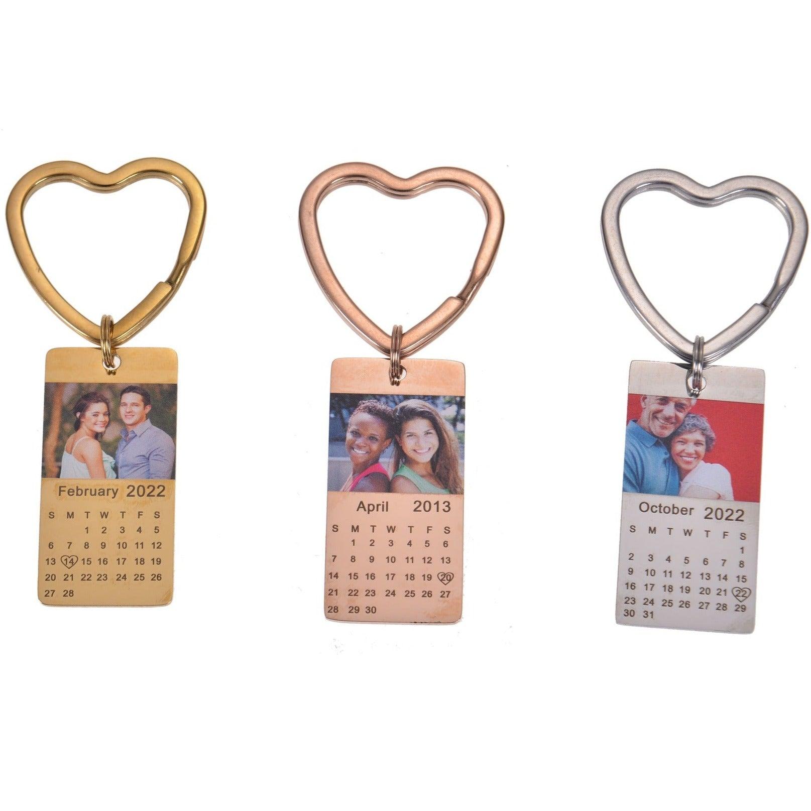Gold, rose gold, and silver calendar keychains shown together