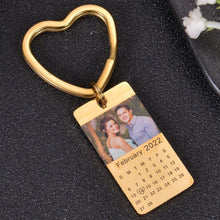Gold personalized photo calendar keychain with heart clasp