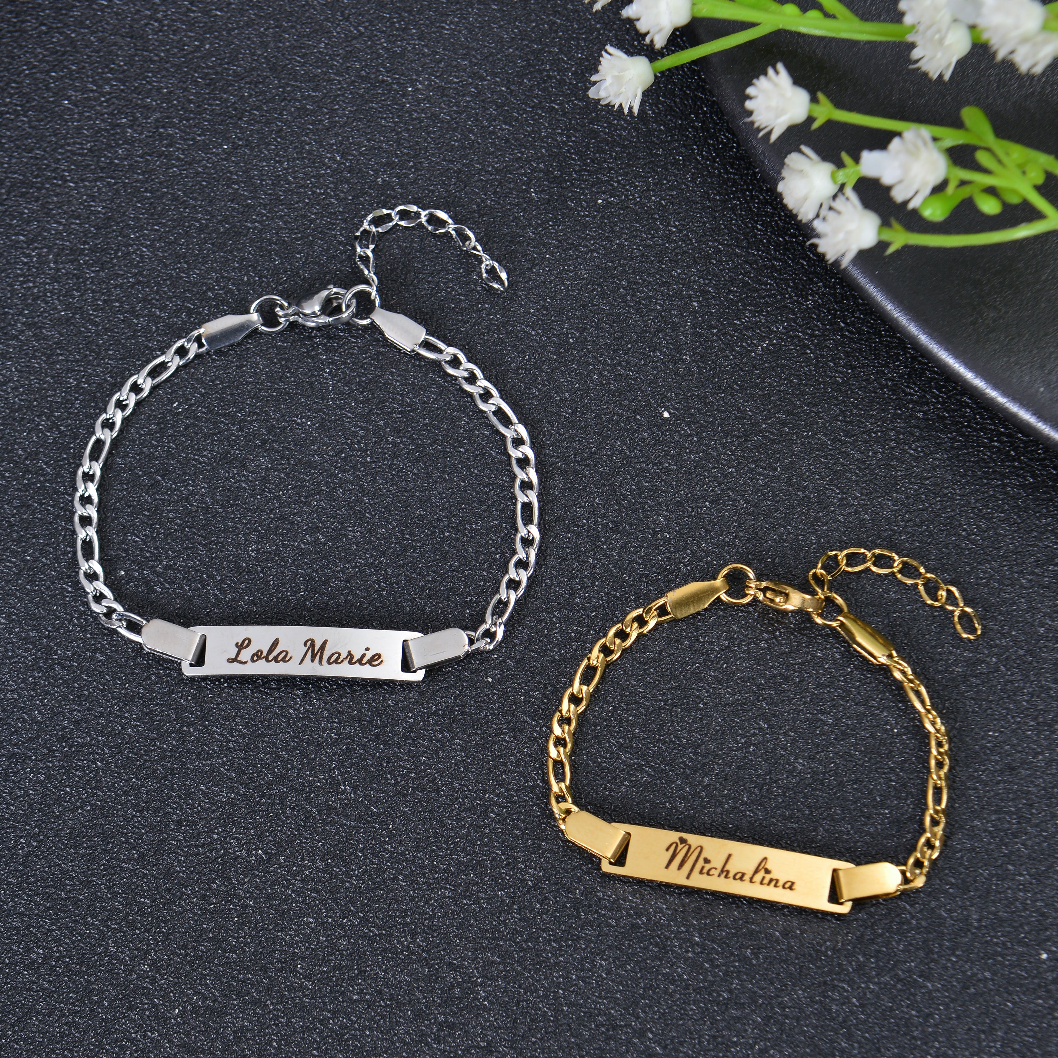 Personalized Bar Name Bracelet in Gold and Silver