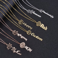 Close-up detail of delicate chain loop attached to custom birth flower and script name charm.