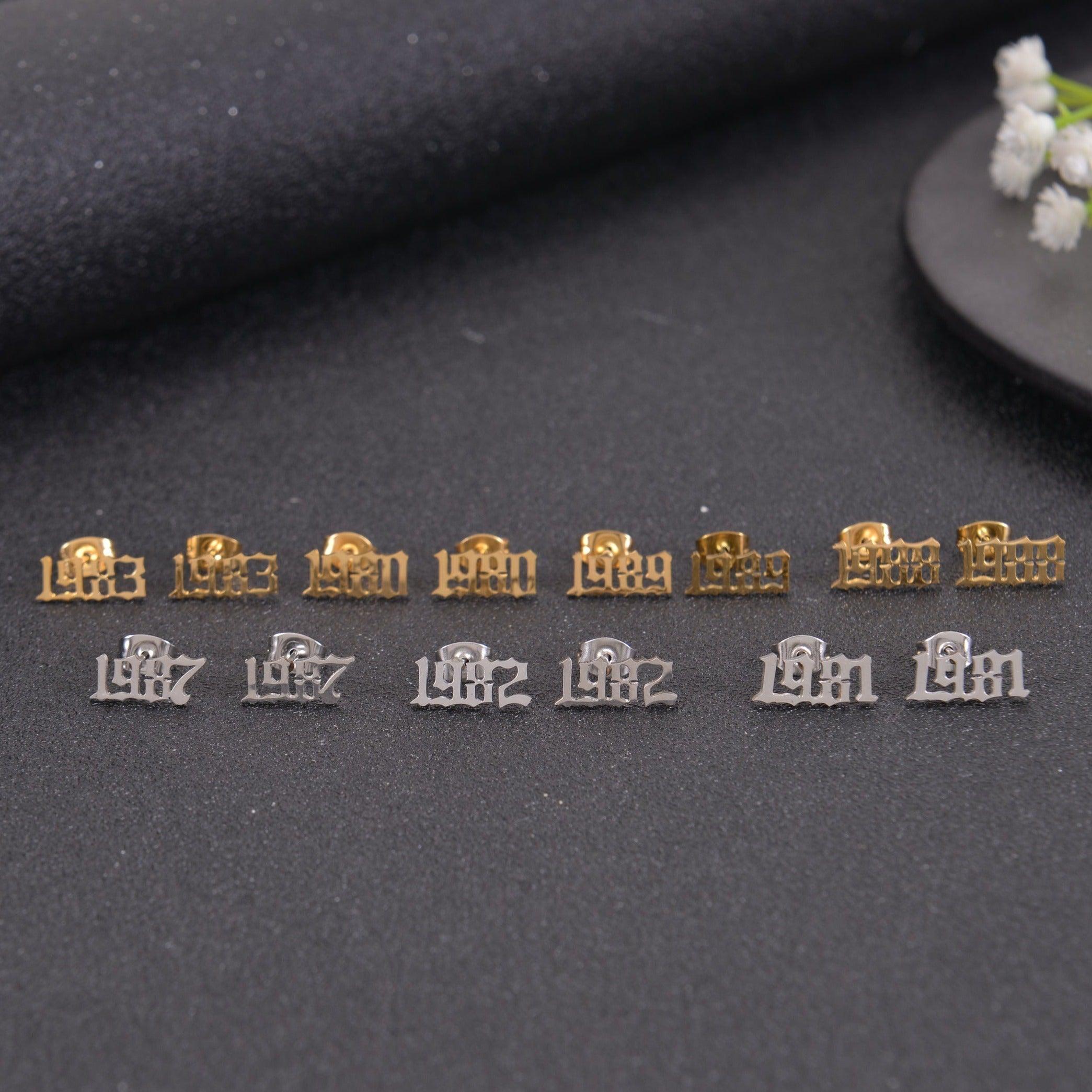 Gold, Silver, and Rose Gold personalized birth year anklets displayed together.