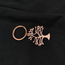 Family tree keychain attached to keys as everyday accessory
