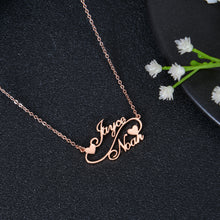 Rose gold personalized double name necklace with heart charm