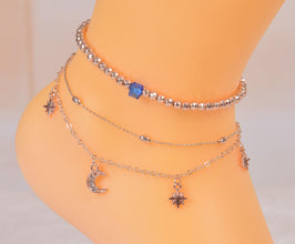 moon star charm beaded anklet