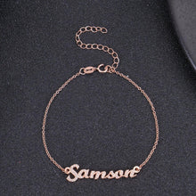 Rose gold personalized cursive name bracelet with cubic zirconia