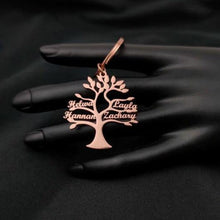 Rose gold personalized family tree keychain with engraved names