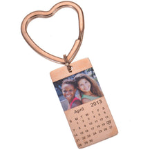 Heart-shaped clasp detail on personalized calendar keychain