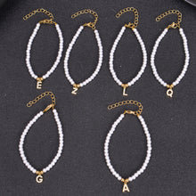 white bead initial bracelet