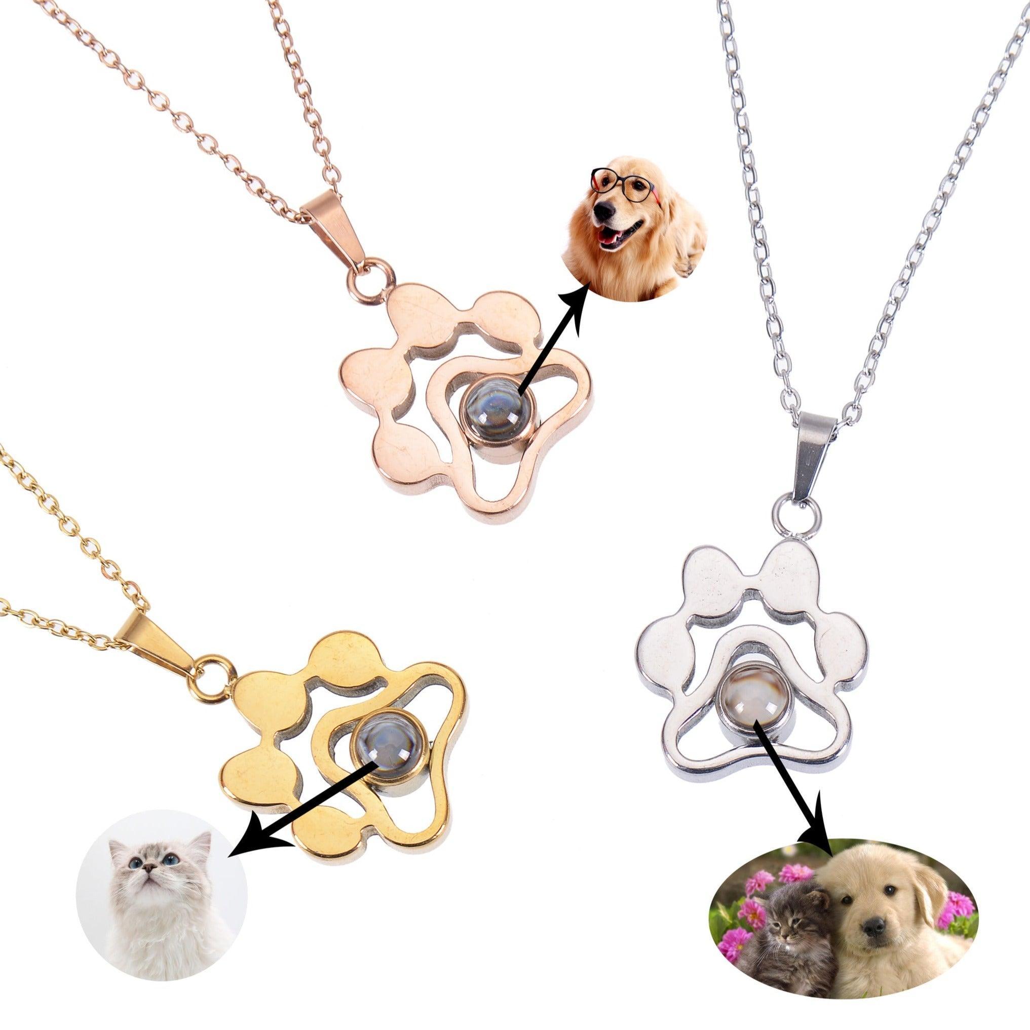 personalized pet paw projection necklace