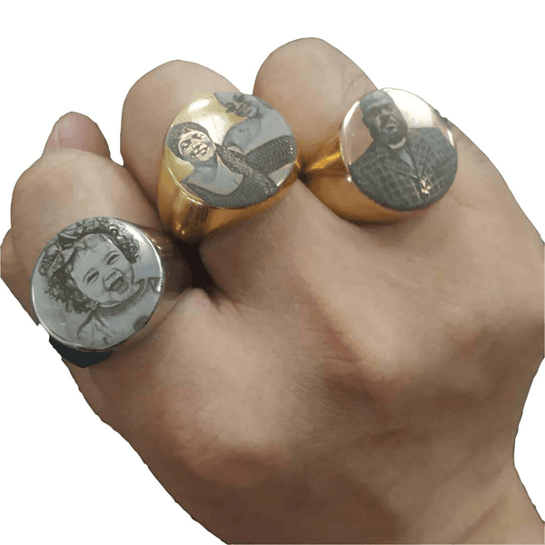Custom Photo Ring Engraved in18K Gold And Steel | Pendantify