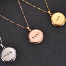 Display of custom round photo lockets available in gold, silver, and rose gold metallic finishes.