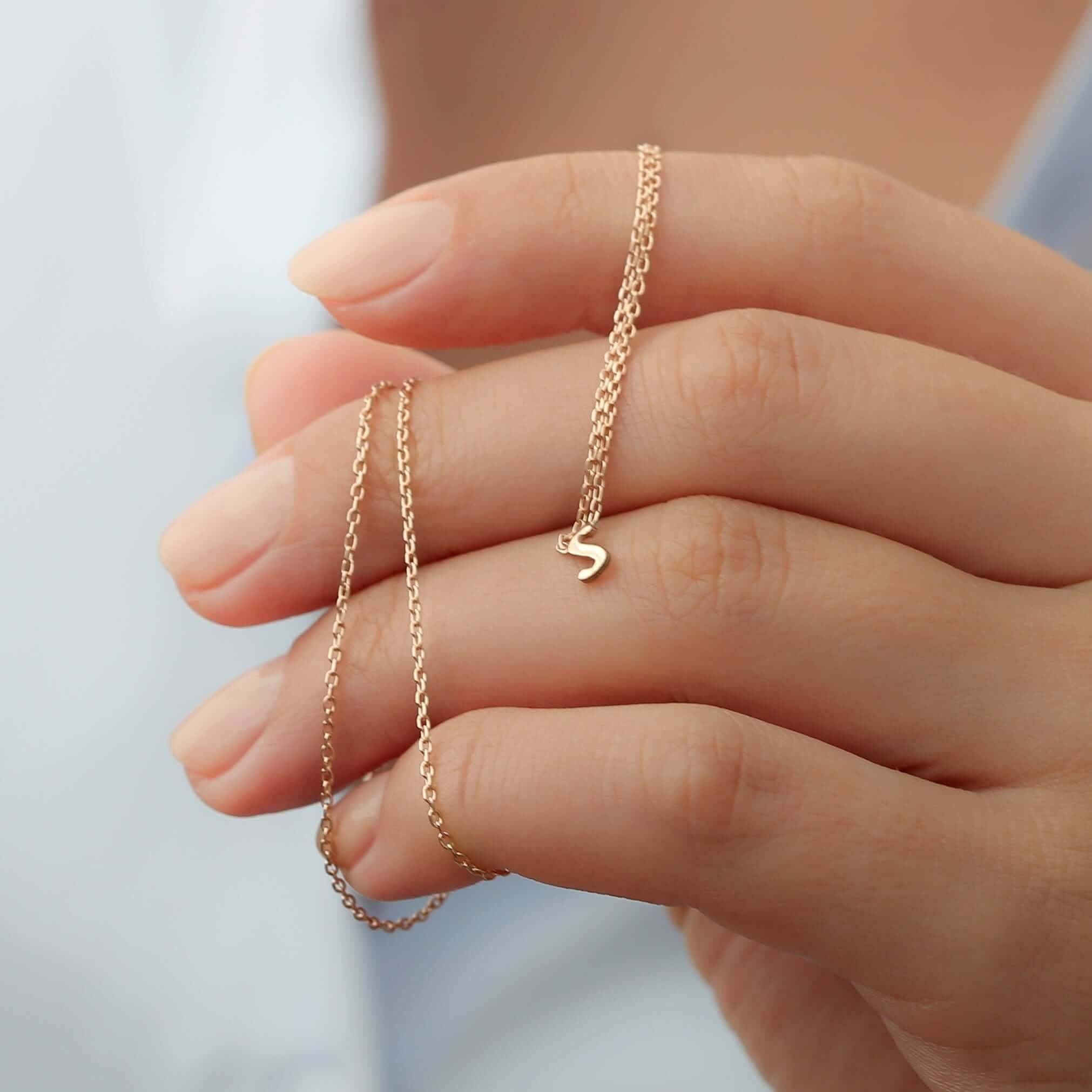 Personalized Small Initial Necklace 22 / Rose Gold Plated Stainless Steel