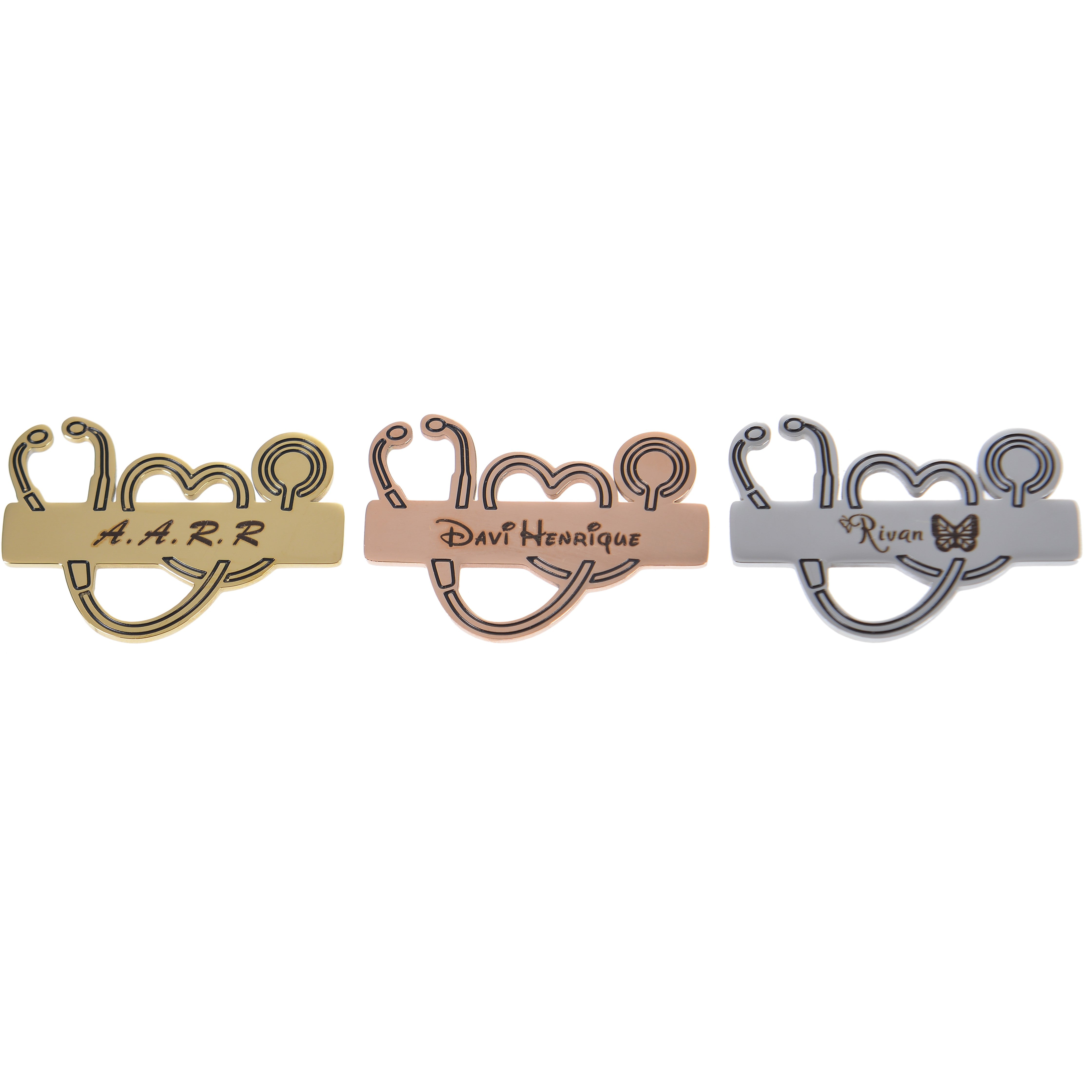 Custom stethoscope name badge for nurses and doctors in three finishes